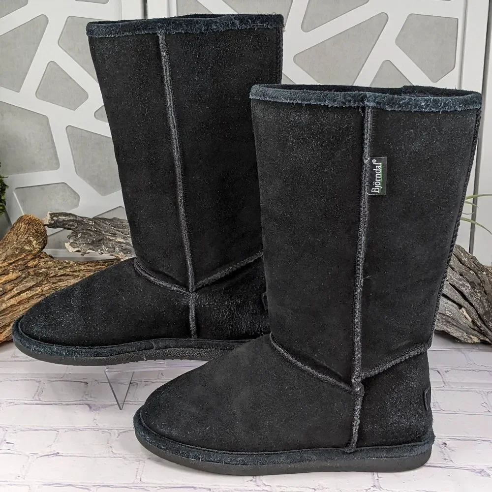 Bjorndal Zoe Black Suede Sheepskin Shearling Fur Lined Leather Boots